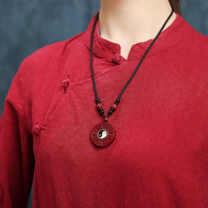 Natural Cinnabar Eight - Diagram - Shaped Appetizer Protection Energy Pendant - BuddhaEnergyHealing