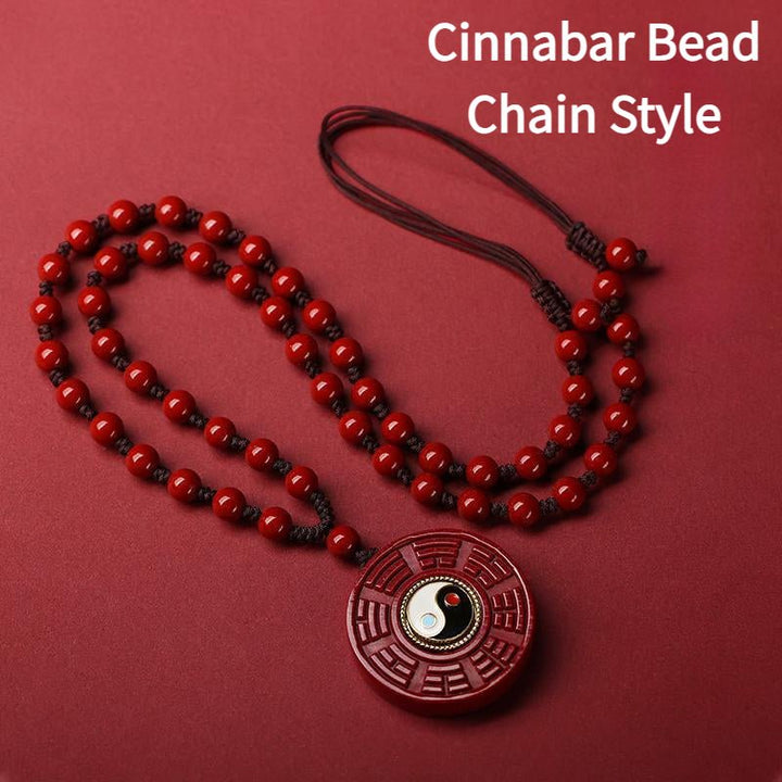 Natural Cinnabar Eight - Diagram - Shaped Appetizer Protection Energy Pendant - BuddhaEnergyHealing