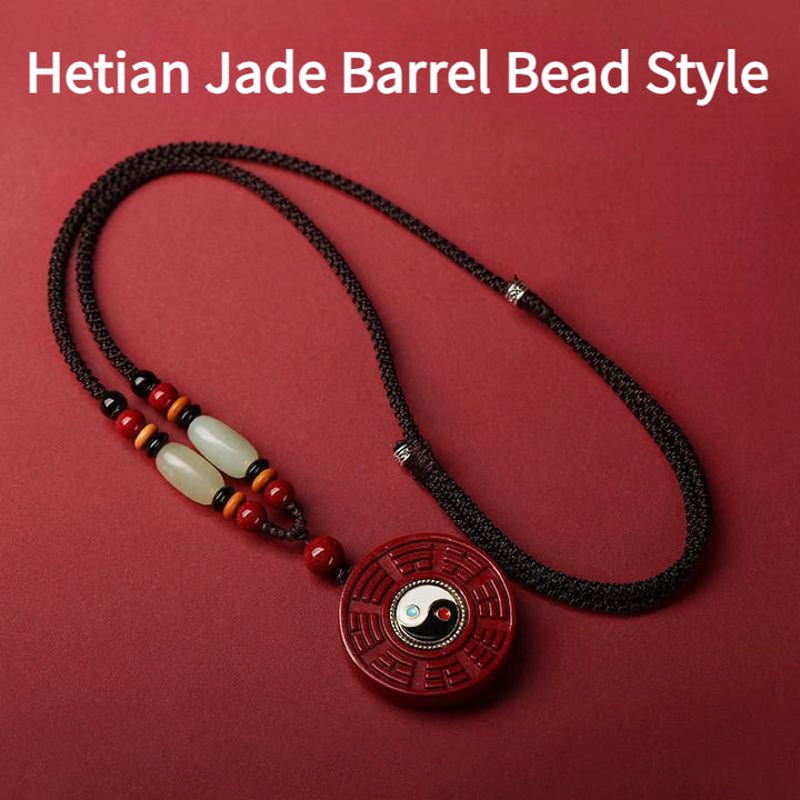 Natural Cinnabar Eight - Diagram - Shaped Appetizer Protection Energy Pendant - BuddhaEnergyHealing