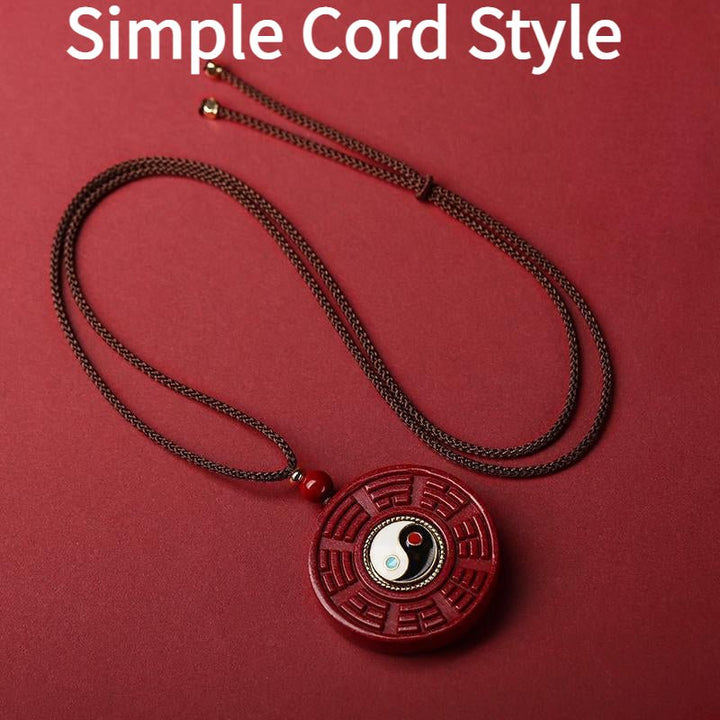 Natural Cinnabar Eight - Diagram - Shaped Appetizer Protection Energy Pendant - BuddhaEnergyHealing