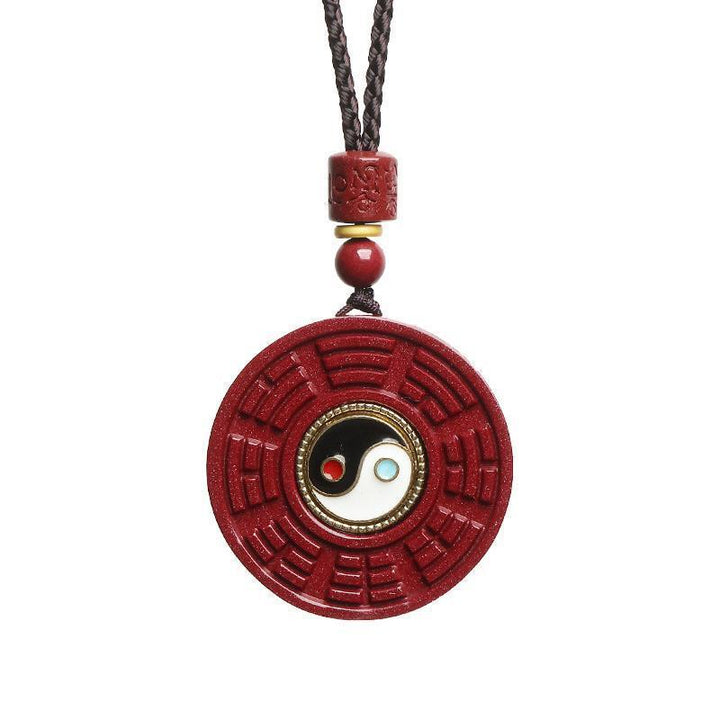 Natural Cinnabar Eight - Diagram - Shaped Appetizer Protection Energy Pendant - BuddhaEnergyHealing