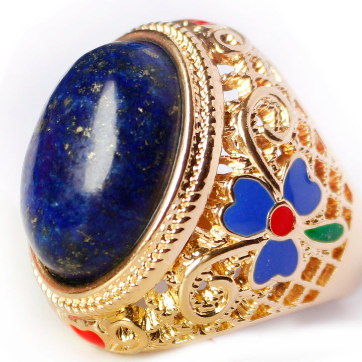 Natural Citrine Green Agate Lapis Lazuli Wealth Ring - BuddhaEnergyHealing