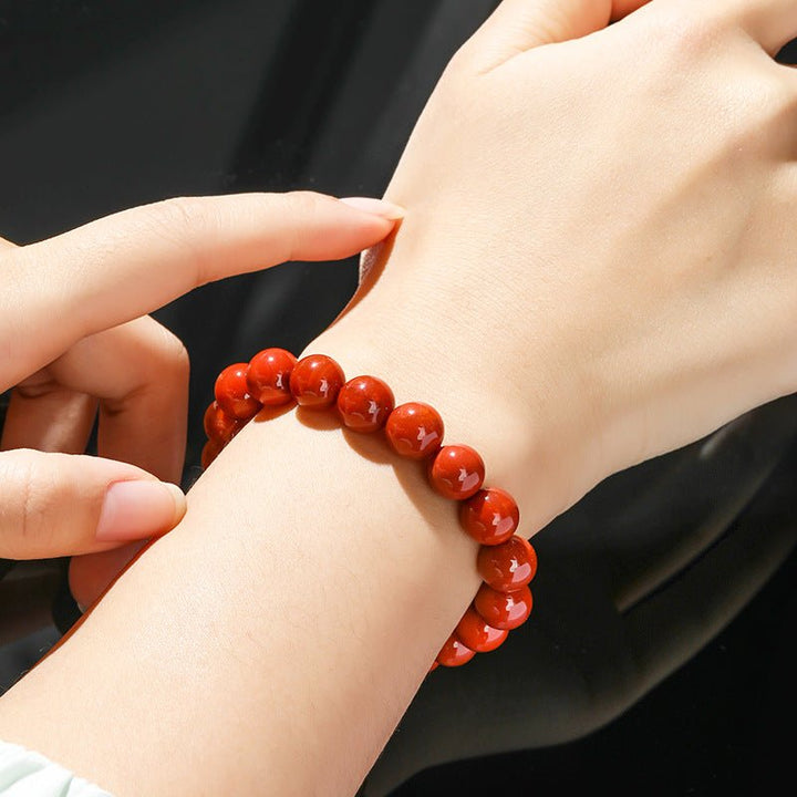 Natural Full South Red Agate Round Bead Protection Bracelet - BuddhaEnergyHealing