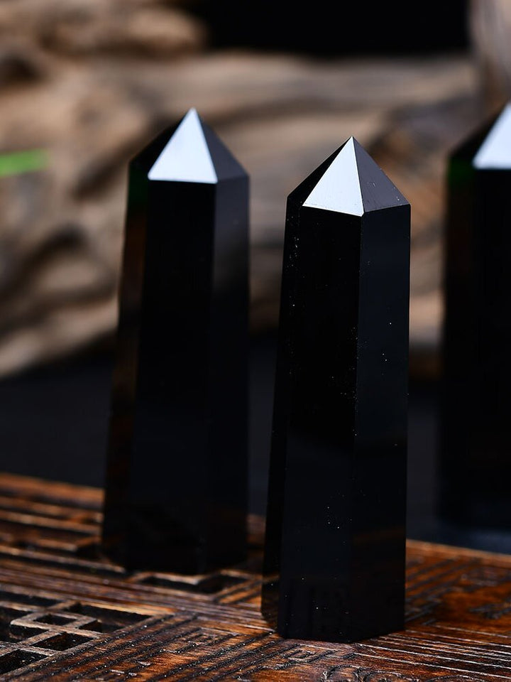 Natural Obsidian Crystal Column Protection Energy Home Decoration - BuddhaEnergyHealing