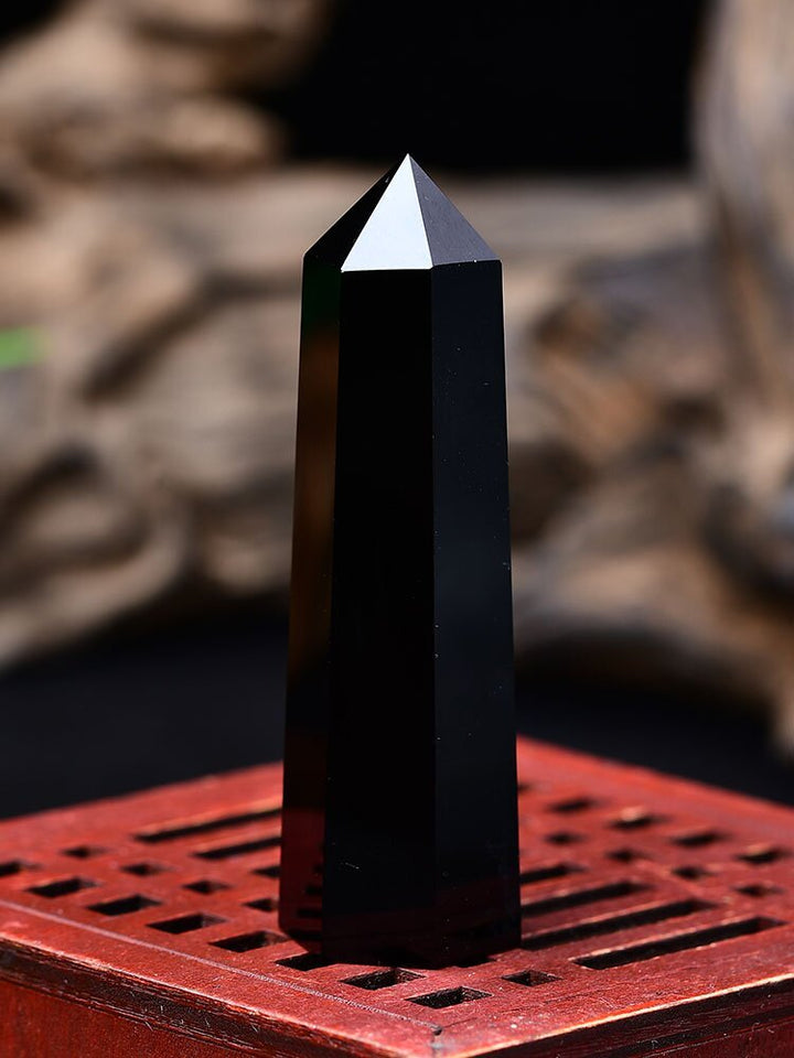 Natural Obsidian Crystal Column Protection Energy Home Decoration - BuddhaEnergyHealing