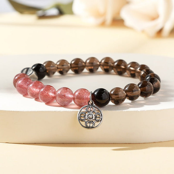Natural Obsidian Red Hair Crystal Vajra Pendant Protection Healing Bracelet - BuddhaEnergyHealing