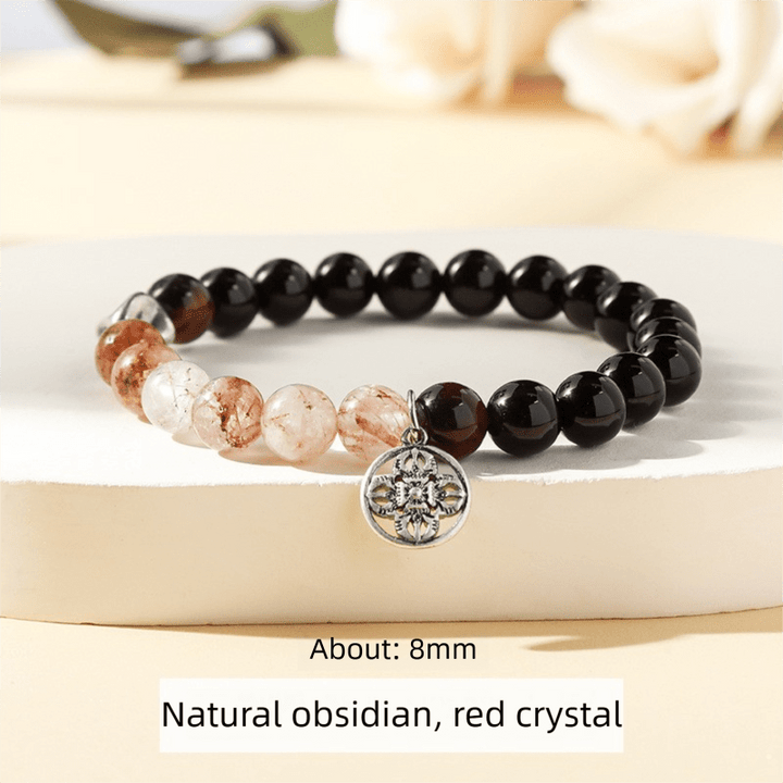 Natural Obsidian Red Hair Crystal Vajra Pendant Protection Healing Bracelet - BuddhaEnergyHealing