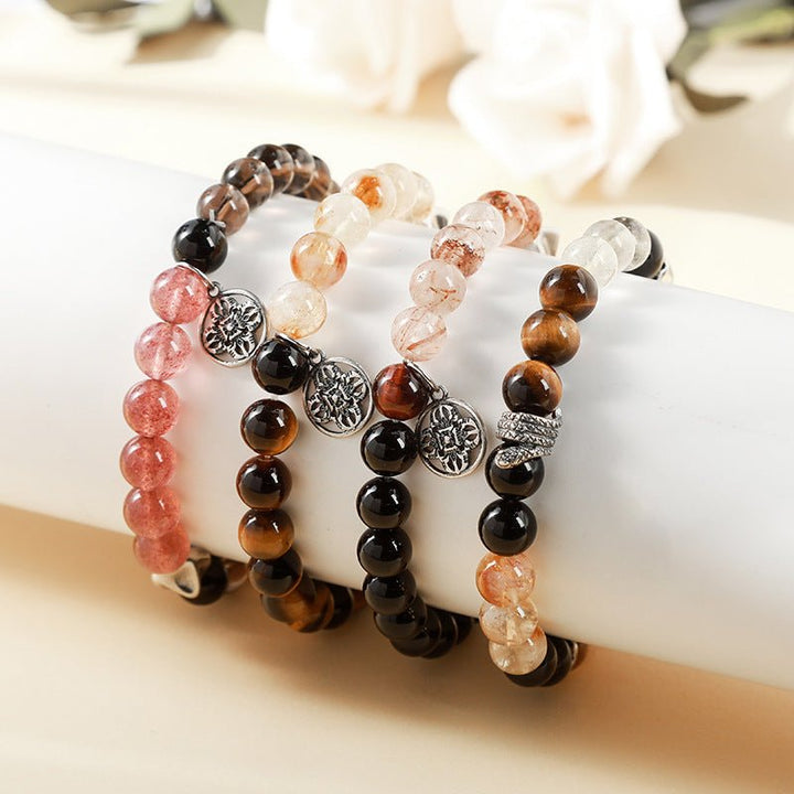 Natural Obsidian Red Hair Crystal Vajra Pendant Protection Healing Bracelet - BuddhaEnergyHealing