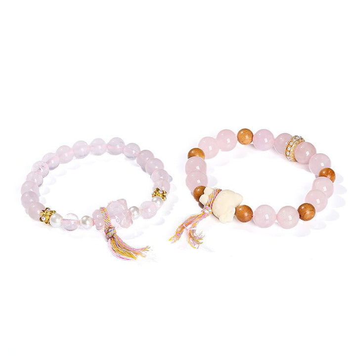 Natural Rose Quartz Crystal Hello Kitty Tassel Love Bracelet - BuddhaEnergyHealing