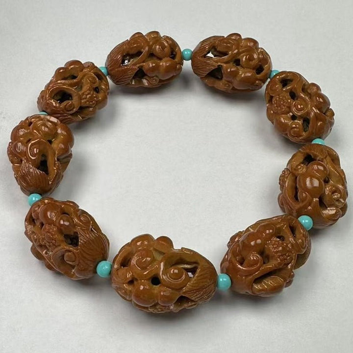 Olive Pit Carved Hollow Calm Meditation Peace Bracelet - BuddhaEnergyHealing