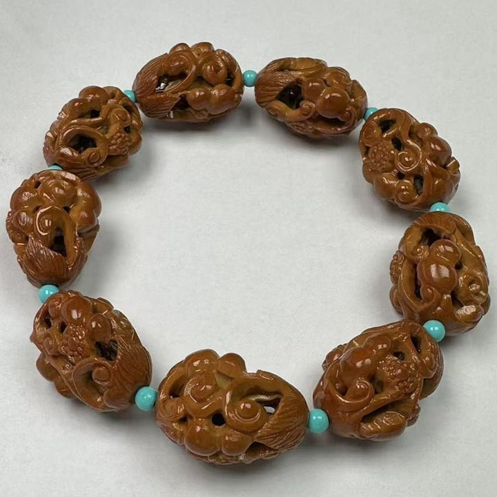 Olive Pit Carved Hollow Calm Meditation Peace Bracelet - BuddhaEnergyHealing