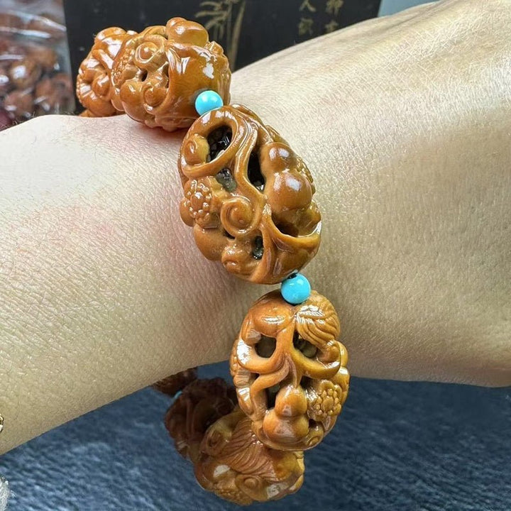 Olive Pit Carved Hollow Calm Meditation Peace Bracelet - BuddhaEnergyHealing