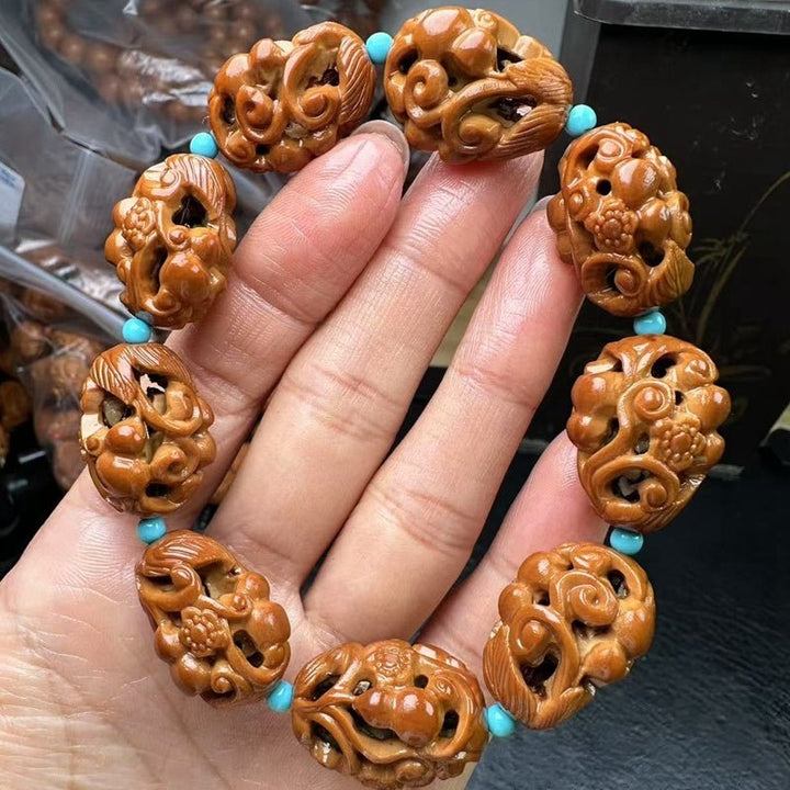 Olive Pit Carved Hollow Calm Meditation Peace Bracelet - BuddhaEnergyHealing