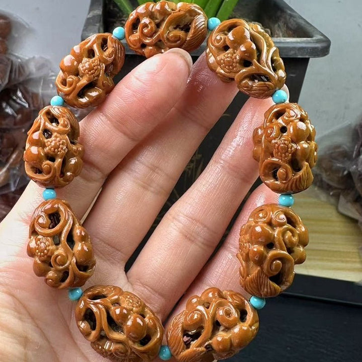 Olive Pit Carved Hollow Calm Meditation Peace Bracelet - BuddhaEnergyHealing
