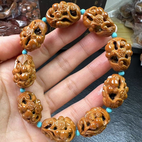 Olive Pit Carved Hollow Calm Meditation Peace Bracelet - BuddhaEnergyHealing