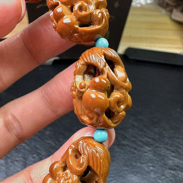 Olive Pit Carved Hollow Calm Meditation Peace Bracelet - BuddhaEnergyHealing