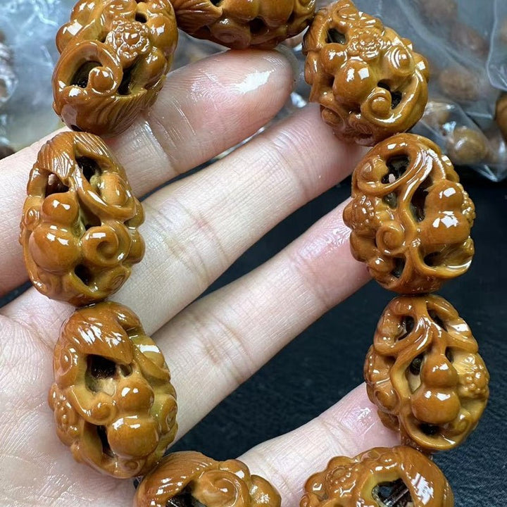 Olive Pit Carved Hollow Olive Huluo Lucky Energy Bracelet - BuddhaEnergyHealing