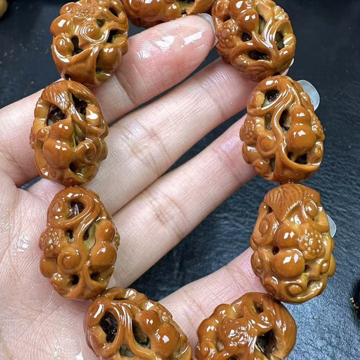Olive Pit Carved Hollow Olive Huluo Lucky Energy Bracelet - BuddhaEnergyHealing