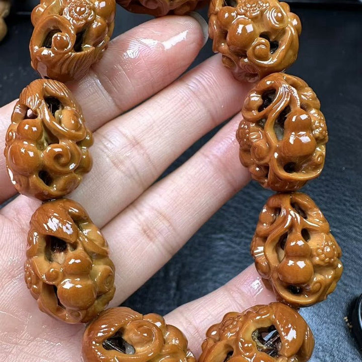 Olive Pit Carved Hollow Olive Huluo Lucky Energy Bracelet - BuddhaEnergyHealing