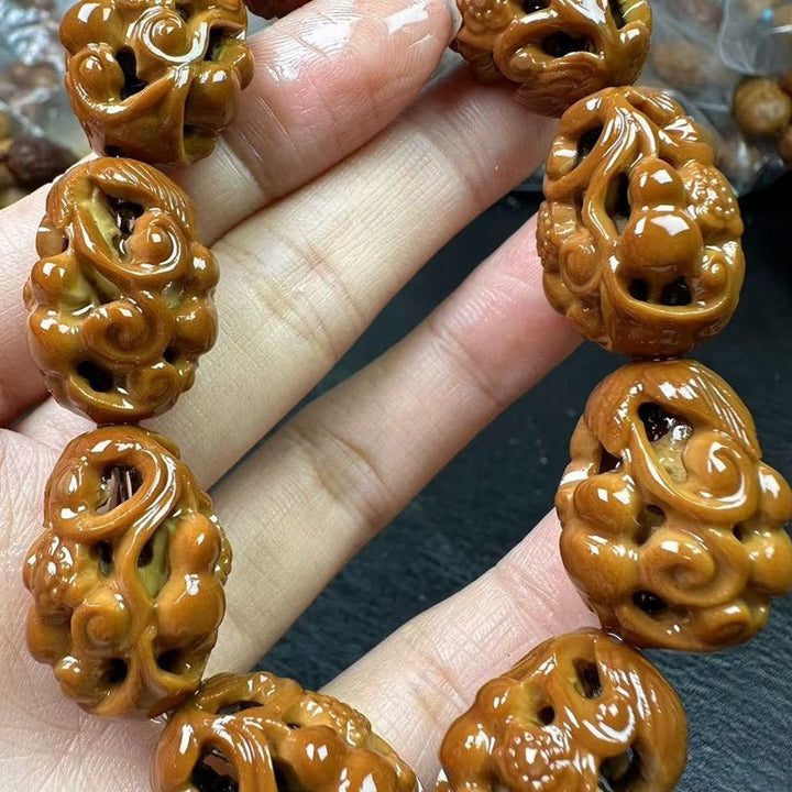 Olive Pit Carved Hollow Olive Huluo Lucky Energy Bracelet - BuddhaEnergyHealing