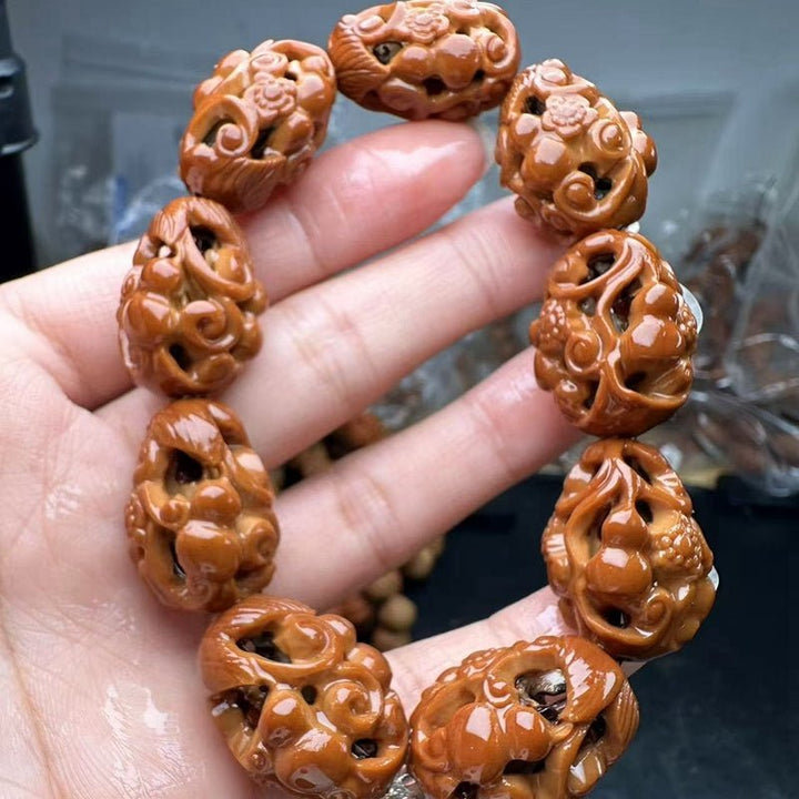 Olive Pit Carved Hollow Olive Huluo Lucky Energy Bracelet - BuddhaEnergyHealing