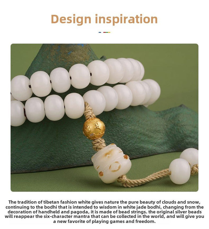Potala Palace 925 Silver Six Words Mantra White Jade Bodhi Meditation Energy Bracelet - BuddhaEnergyHealing