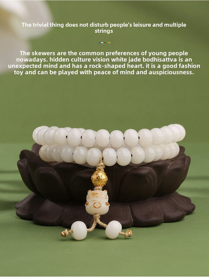 Potala Palace 925 Silver Six Words Mantra White Jade Bodhi Meditation Energy Bracelet - BuddhaEnergyHealing