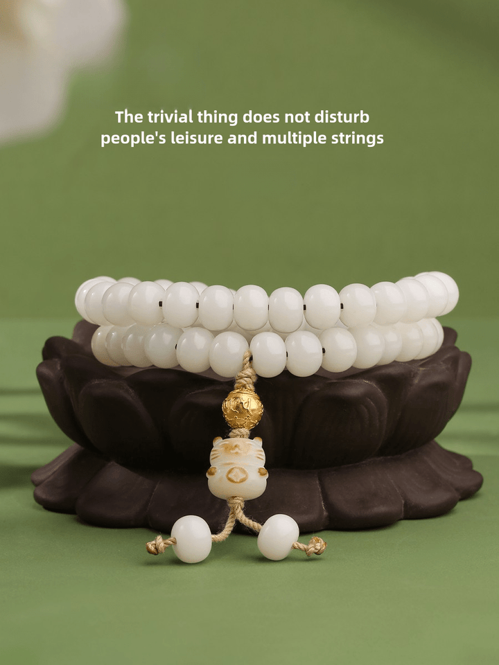 Potala Palace 925 Silver Six Words Mantra White Jade Bodhi Meditation Energy Bracelet - BuddhaEnergyHealing