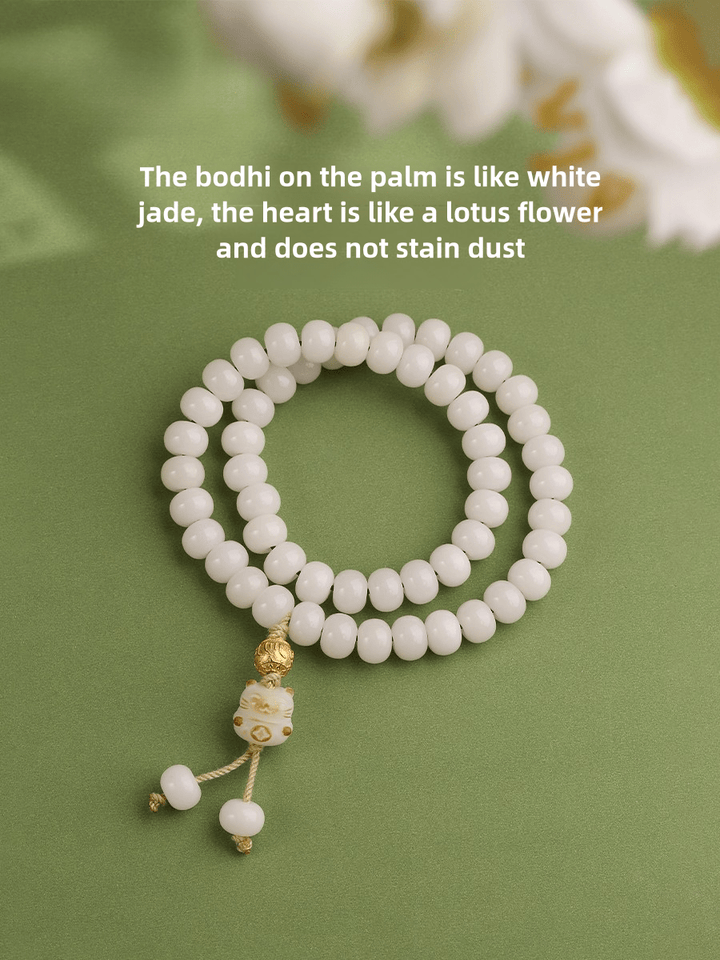 Potala Palace 925 Silver Six Words Mantra White Jade Bodhi Meditation Energy Bracelet - BuddhaEnergyHealing