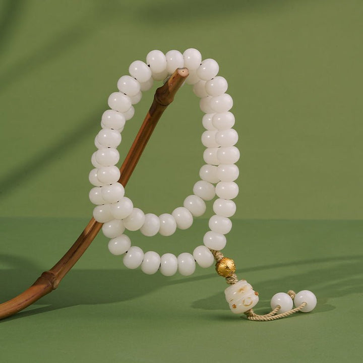Potala Palace 925 Silver Six Words Mantra White Jade Bodhi Meditation Energy Bracelet - BuddhaEnergyHealing