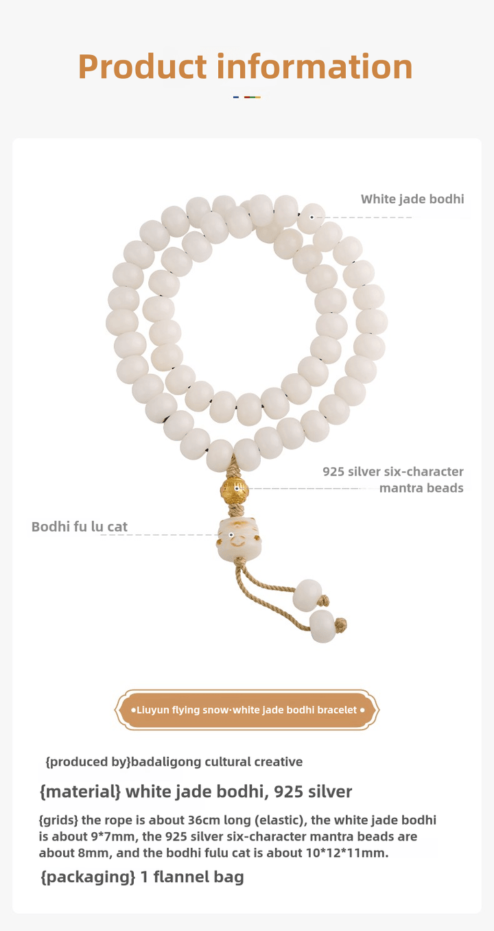 Potala Palace 925 Silver Six Words Mantra White Jade Bodhi Meditation Energy Bracelet - BuddhaEnergyHealing