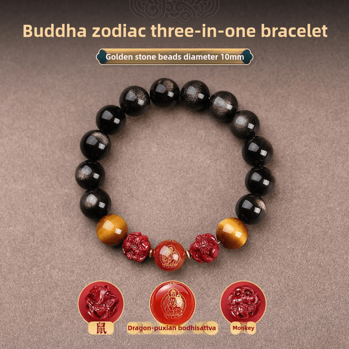 Putuo Mountain 2025 Snake Year Birth Year Obsidian Protection Energy Bracelet - BuddhaEnergyHealing