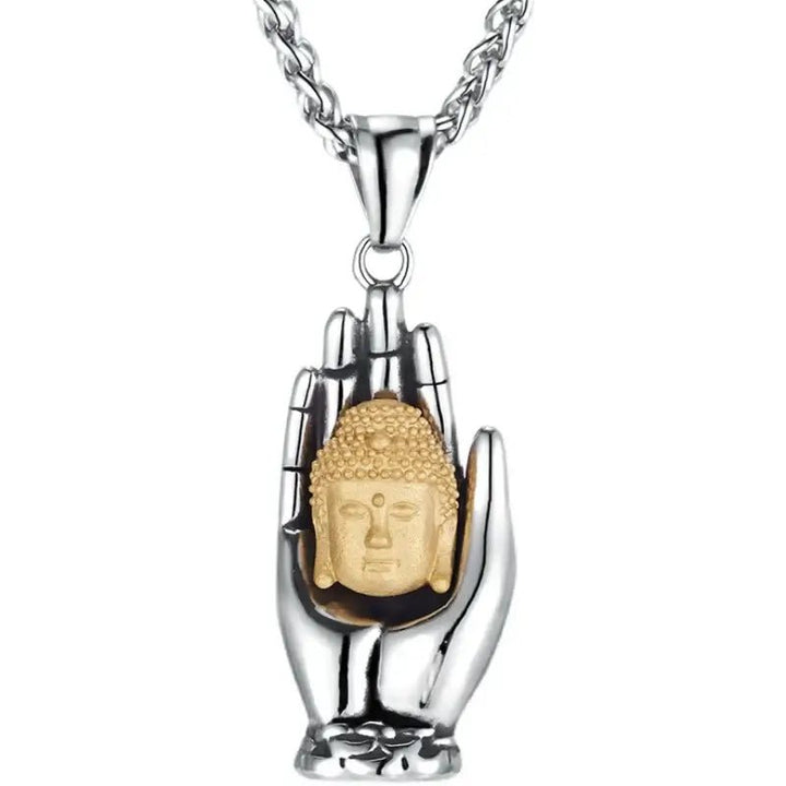 Retro Palm Buddha Titanium Steel Protection Peace Necklace - BuddhaEnergyHealing