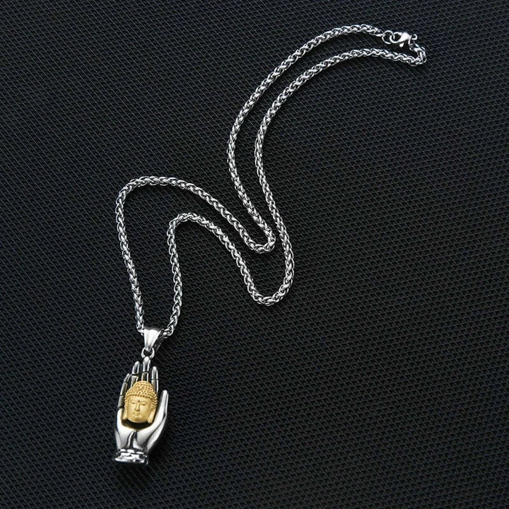 Retro Palm Buddha Titanium Steel Protection Peace Necklace - BuddhaEnergyHealing
