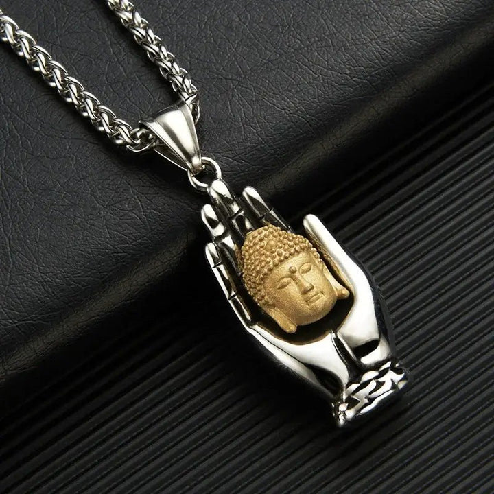 Retro Palm Buddha Titanium Steel Protection Peace Necklace - BuddhaEnergyHealing