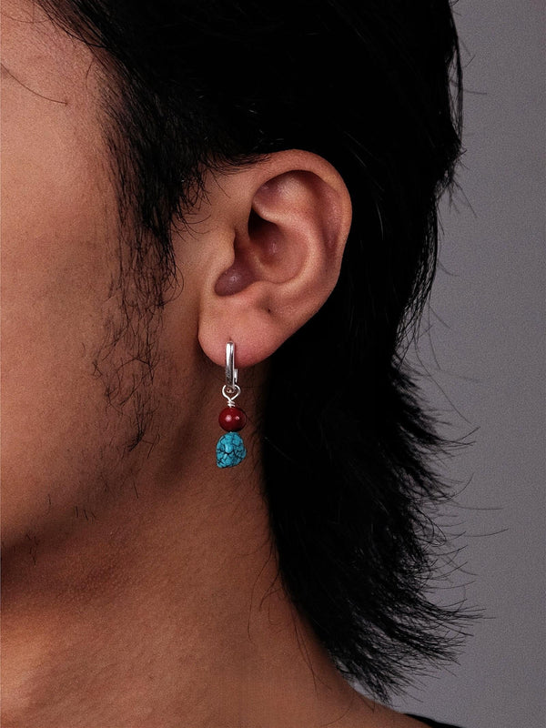 S925 Sterling Silver Turquoise Cinnabar Protection Energy Earrings - BuddhaEnergyHealing