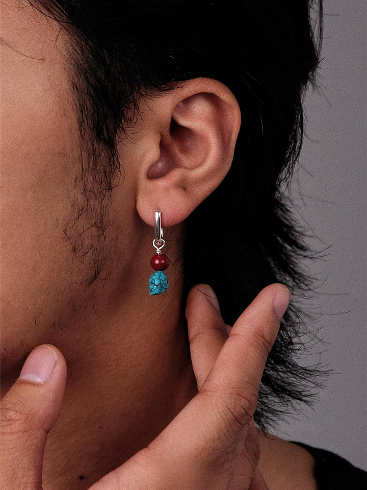 S925 Sterling Silver Turquoise Cinnabar Protection Energy Earrings - BuddhaEnergyHealing
