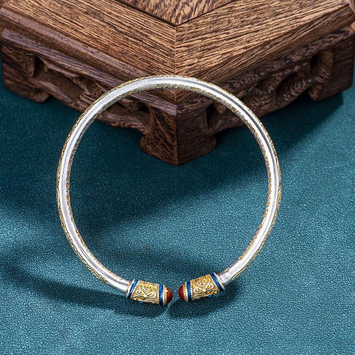 S9999 Sterling Silver Brocade Design Song Protection Wealth Calm Bracelet - BuddhaEnergyHealing