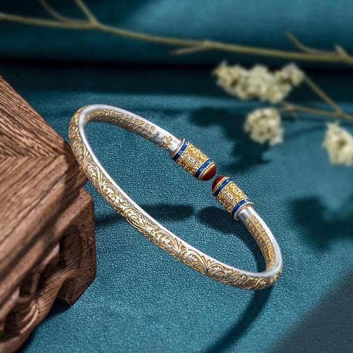 S9999 Sterling Silver Brocade Design Song Protection Wealth Calm Bracelet - BuddhaEnergyHealing