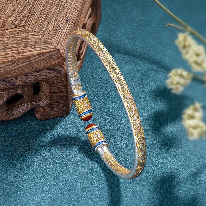 S9999 Sterling Silver Brocade Design Song Protection Wealth Calm Bracelet - BuddhaEnergyHealing