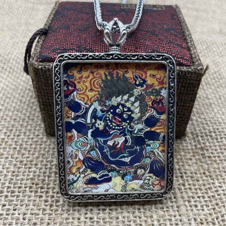 Six - Arm Mahākāla Thangka Pendant Necklace Protection Safety Meditation - BuddhaEnergyHealing