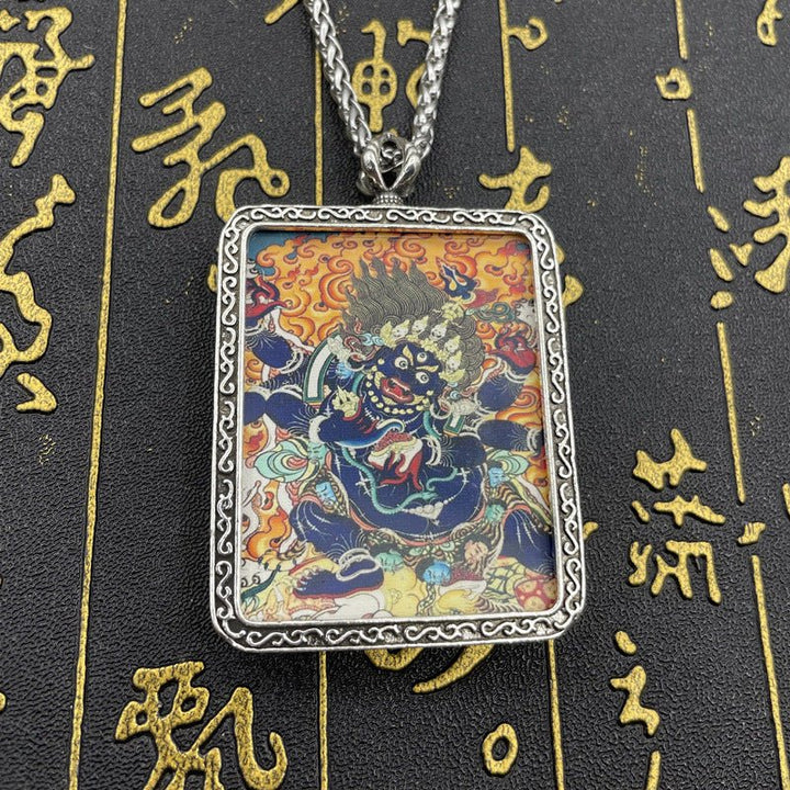 Six - Arm Mahākāla Thangka Pendant Necklace Protection Safety Meditation - BuddhaEnergyHealing