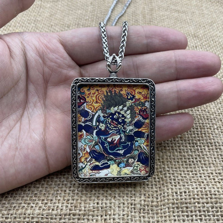 Six - Arm Mahākāla Thangka Pendant Necklace Protection Safety Meditation - BuddhaEnergyHealing