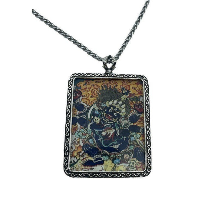 Six - Arm Mahākāla Thangka Pendant Necklace Protection Safety Meditation - BuddhaEnergyHealing
