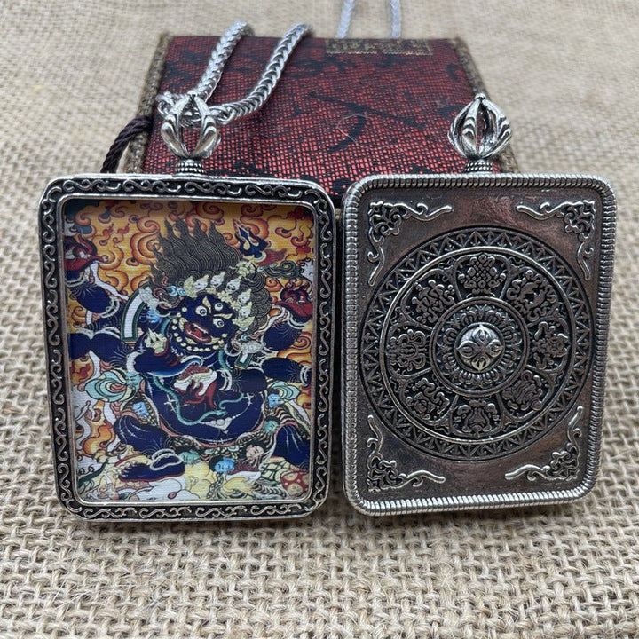 Six - Arm Mahākāla Thangka Pendant Necklace Protection Safety Meditation - BuddhaEnergyHealing