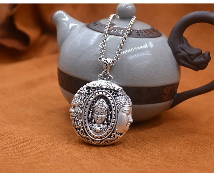 Sterling Silver Avalokitesvara Protection Peace Meditation Necklace Pendant - BuddhaEnergyHealing