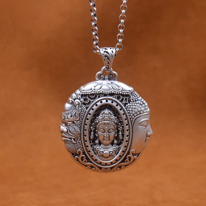 Sterling Silver Avalokitesvara Protection Peace Meditation Necklace Pendant - BuddhaEnergyHealing