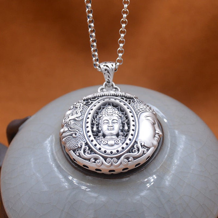 Sterling Silver Avalokitesvara Protection Peace Meditation Necklace Pendant - BuddhaEnergyHealing