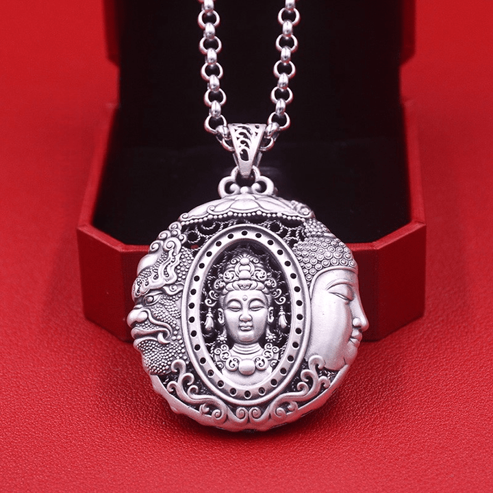 Sterling Silver Avalokitesvara Protection Peace Meditation Necklace Pendant - BuddhaEnergyHealing