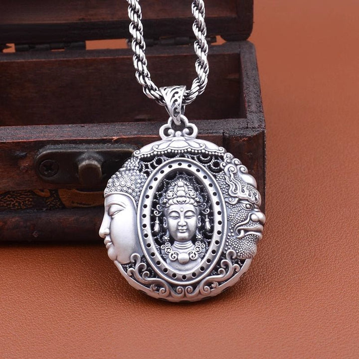 Sterling Silver Avalokitesvara Protection Peace Meditation Necklace Pendant - BuddhaEnergyHealing
